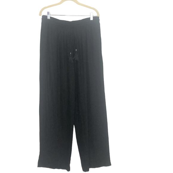 Artesia Womens Wide Leg Linen Blend Pants Large Tassel Drawstring Elastic Waist - Picture 1 of 12